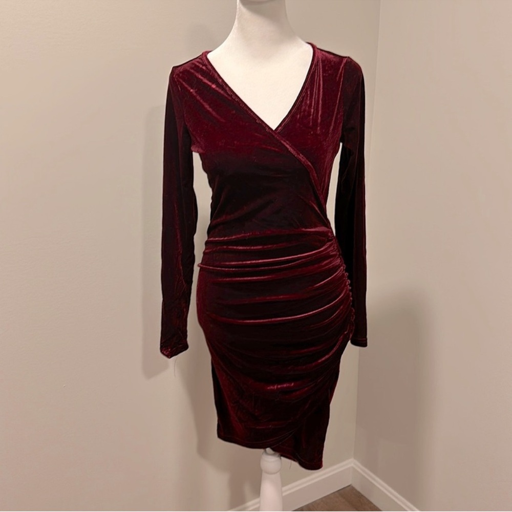 NWOT Guberry Velvet Long Sleeve Wrap Dress - Deep Red